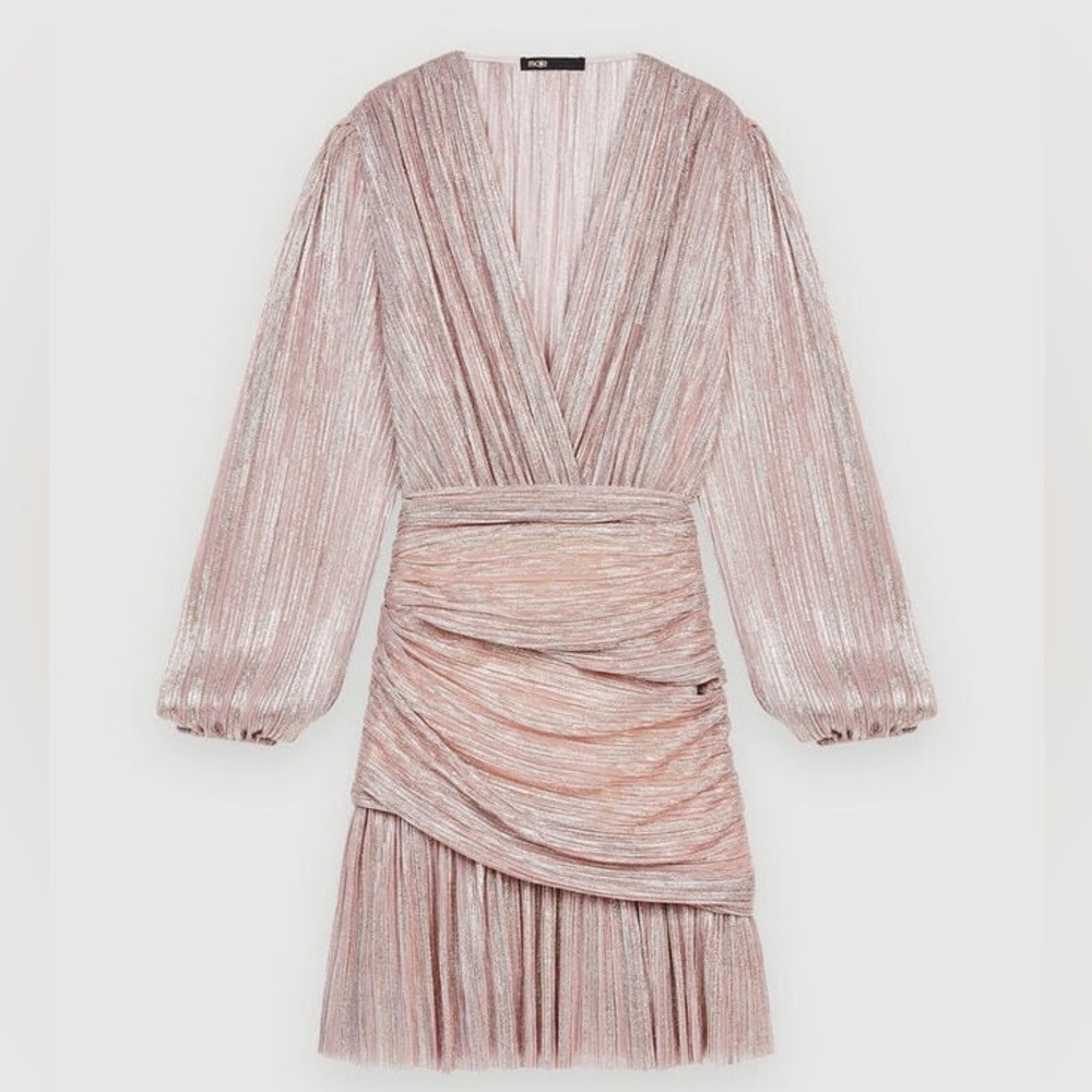 Maje Runnylo metallic pleated dress size 36
